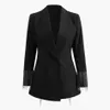 Livre feminina blazer preto moda halter cadeia design tassel lapela manga longa um botão 210524