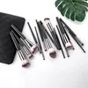 Makeup brushes set synthetic hair black professional tricolor pile silver flash cosmetic beauty tools wood handle loose powder brush