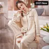 Pajamas For Women 100% Pure Cotton Home Suit XXXL Grey Floral Lapel Cardigan Top+Long Bottoms 2 Pcs 210809