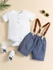 Bebê detalhe detalhe bodysuit suspender shorts ela