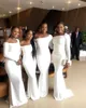 2021 Elegant Black Girls Sexy White Mermaid Bridesmaid Dresses Long Sleeves Party Wedding Guest Gowns Maid Of Honor Dress Sweep Train