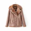 zwart lederen shearling jas