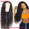 Brésilien Kinky Curly Lace Front Part Perruques de cheveux humains 13x1 T-part Perruques de cheveux en dentelle avec des cheveux de bébé Remy Lace Wigs Long Sizefactory direct