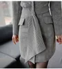 Fashion Women Jackets Vintage Spring Gray Plaid Office Ladies Patchwork Draped long Sleeve Silm Jacket Casual Work Coats 210514