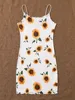 Sunflower Print Lettuce Trim Bodycon Dress SHE