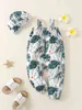 Baby Tropical Print Frill Trim Cami Jumpsuit With Hat SHE