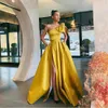 Plus Size Daffodil Evening Dresses Dubai Middle East High Side Split One Shoulder Formal Gowns Party Prom Dress Vestidos De Festa Custom Made