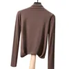 새로운 가을 겨울 기본 탑 긴 소매 슬림 얇은 섹시한 티셔츠 여성 패션 솔리드 컬러 헝겊 femme 210401