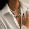Hip Hop Cool rondes chaînes de perles rétro Punk plat chaîne en os de serpent pour les femmes fête multicouche collier ras du cou bijoux accessoires en gros