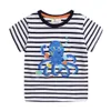 Springen Meter Streifen Ankunft Sommer Tiere Stickerei Baby T Shirts Baumwolle Jungen Mädchen Tops Nette Kinder Kleidung 210529