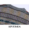 Kpytomoa女性のファッションルースジャカードニットカーディガンセータービンテージ長袖ポケット女性の上着シックトップ211103