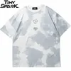 Hip Hop Tie Dye T-shirt Streetwear Brev Pussel Tryckt Tshirt Män Sommar T-shirt Harajuku Bomull Kortärmad Toppar Tees 210726