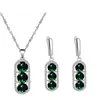 Earrings & Necklace Green Vintage Sterling Silver Plated Zircon Pendant Jewelry Set Send Mom The Gift JS850