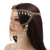 Multi Layer Pearl Tassel Head Chain Cover Face Headpiece Hair Smycken För Kvinnor Lyx Metall Pannan Headband Hair Headdress X0726