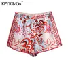KPYTOMOA Women Chic Fashion With Buttons Floral Print Shorts Vintage High Elastic Waist Side Vents Female Short Pants Mujer 210719
