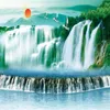 Red sun bird waterfall 3D landscape wallpaper interior decoration romantic scenery classic living room wall covering background map