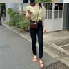 Ceinture Jaune Short Shirt Summer Casual Vintage Blouses Sleeve Coton Plaid Coton Blouse Femmes Top Femme 210417