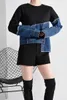 [Eam] Loose Fit Denim Burr Split Asymmetrisk Sweatshirt Round Neck Långärmad Kvinnor Stor Storlek Mode Vår 1M87901 210809