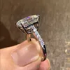 Роскошь 100 925 Стерлинговое серебро создано Изумрудное срезы 4CT Diamond Wedding Cocktail Women Ring