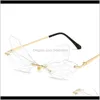 Aessories Drop Delivery 2021 Special Butterfly Wings Design Fashion Sunglasses Colors Flat Lenses Rimless Party Eyewear Fz12D