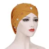 새로운 여성 이슬람 구슬 암 모자 모자 모자 터번 헤드 스카프 포장 모자 탈모 탄력있는 Skullies Beanies 아랍 커버 패션