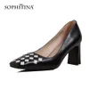 SOPHITINA escarpins femme cuir véritable bout carré peu profond Plaid excellente forme haut talon carré bureau dame chaussures FO06 210513