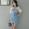 Bodycon Denim Jurk voor Dames Zomer Blauw Korte Mouw V-hals Dames Korea Jeans Sexy Office Mini Jurken 210602