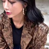 Snake Print Läder Blazers Kvinnor Jacka och rockar Grön Brun Ladies Koreansk Skin Blazer Femme 210427