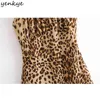 Vintage imprimé léopard robe fronde femmes col en V sans manches a-ligne mini femme été mousseline de soie robe sexy 210514