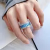 Arrival Eternity Full Stones Finger Rings For Women Men Solid 925 Sterling Silver Aquamarine Emerald Gemstone Ring Cluster