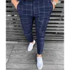 2021 Casual Plaidbyxor för män Joggers Mens Mode Streetwear Straight Cotton Pencil Byxor Ankellängd Byxor Affärsarbete X1027