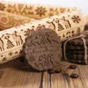 Christmas Embossing Rolling Pin Baking Cookies Biscuit Fondant Cake Dough Engraved Roller Reindeer Snowflake Star Christmas Tree 211008