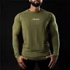 Märke Gym Kläder Män Casual Slim Running Shirt Bomull Sport T-shirt Bodybuilding Fitness Workout Långärmad Tee Shirt Man 210421