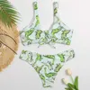 Seksi Dinozorlar Baskı Bikini Mayo Kadınlar Yaz Dantel Yukarı Push Yastıklı Brezilyalı Tanga Biquini Beachwear Mayo 210722