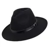 Mannen Vrouwen Brede Grote Rand Wolvilt Fedora Hoed Lente Herfst Vrouwen Fedora Top hoed met Riem Gesp Jazz trilby Caps gorras