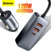 BASEUS 4 poort 120W USB Snelle lading PPS Snel opladen PD 20W Type C Autoader voor iPhone 12 Xiaomi Samsung Tablet