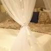 White Double Circular Teto Mosquito Net para uma única cama de casal estilo europeu de três portas cúpula cúpula cúpula suspensão cama cortina
