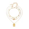 Mode Multi Layer Star Pendant Halsband Rose Square Brand Clavicle Chain för Kvinnor Imitation Pearl Beads Chains Halsband Partihandel