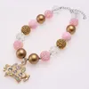 Fashion Baby Kids Chunky Bubblegum Necklaces With Rhinestone Crown Pendant Cute Girls Necklace Bracelet Jewelry Gift