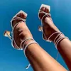 Kadın Sandalet Yaz Slaytları Kare Toe Ayakkabı Garip Stil Bayanlar Ayak Bileği Kayışı Kravat Bacak Kadın Pompaları Moda Kadın 2021 Ayakkabı Y0721