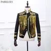 Männer Gold Pailletten Quaste Schwarz Blazer Jacke Marke Stehkragen Stickerei Anzug Blazer Männer Prom Bühne Hochzeit Kostüm Homme 210522