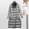 White Duck Down Ultra Light Jacket Women Winter Long Coat Double Sided Slim OverCoat Single Breasted Parkas 210423