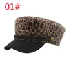 Leopard Print Net Red Duck Tong Baret Hat Fall / Winter Vintage Flat Top Navy Hats