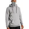 Hoodies masculino moletom manga longa de algodão sólido hoodie streetwear com capuz com máscara facial tops casual esporte pulôver fash