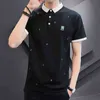 Browon nieuwe mode brief borduurwerk mannen t-shirt korte mouw turn-down patchwork kleding zomer casual slanke Koreaanse mannen kleding H1218