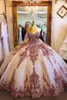 2021 Luxury Rose Gold Cequined Quinceanera Ball sukienki Ball Sukies