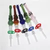 Hookahs Mini Nectar Glass Pipes with 14mm Stainless Steel Tips Quartz Tip Oil Rig Concentrate Dab Straw for Bong