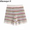 Sommar kvinnor färgband stickade shorts kvinnliga ihåliga elastiska höga midja casual korta byxor 210521