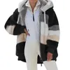2021冬の女性のスウェットの豪華なコートファッションフード付きジッパージャケットカジュアル特大のステッチの格子縞のファックスファーの暖かい女性パーカージャケット
