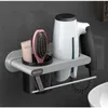 Wall Mounted Hair Dryer Holder Bathroom Shelf for Bathroom Storage Rack Bathroom Supplies with Towel Hanger Hair Dryer Rack 210811